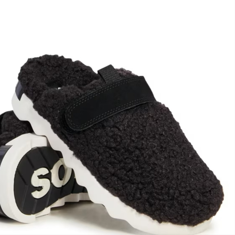 Size 9 - SOREL Viibe Black Faux Shearling Fuzzy Slip-On Shoes - Picture 13 of 14
